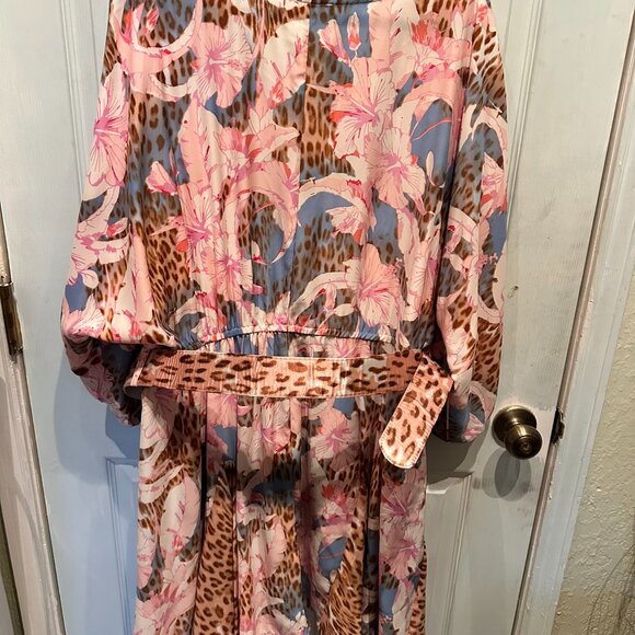 Venus Floral + Cheetah Print Belted Dress Size 22 Fit Flare Mini Pink - Picture 4 of 6